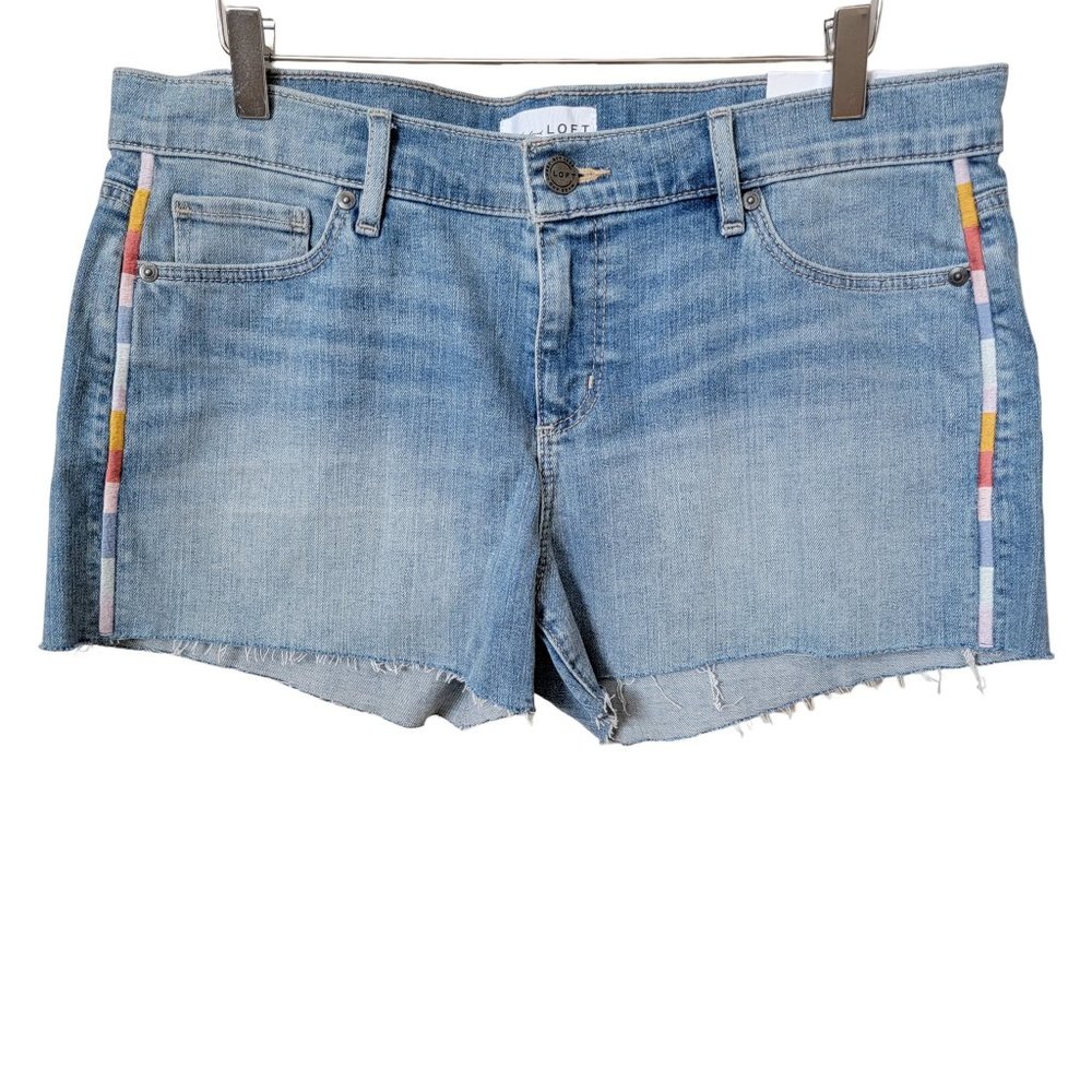 Ann Taylor Loft Multicolor Embroidered Cut Off Denim Jean Shorts